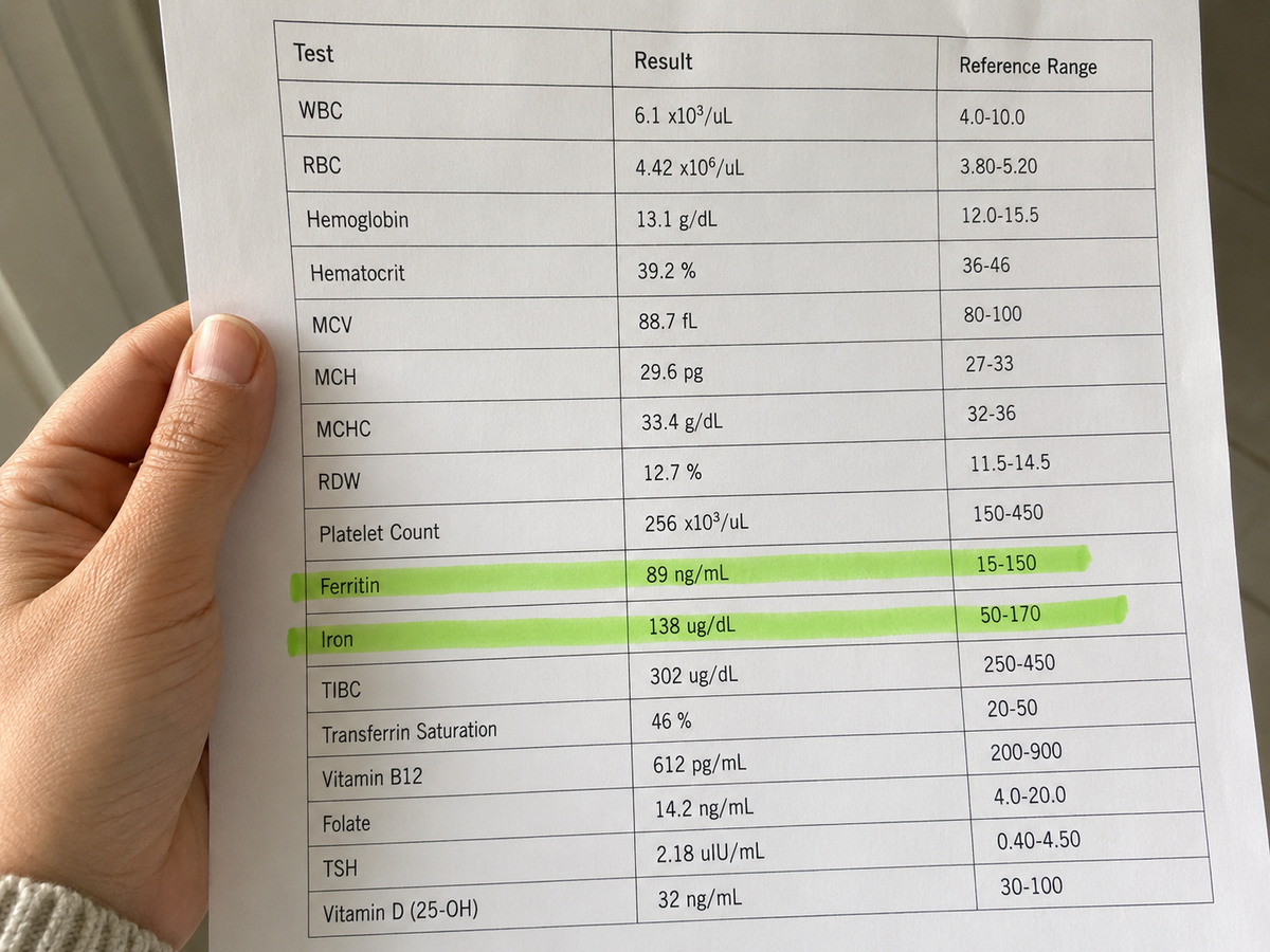 Marie B., 45 ferritin blood test before and after