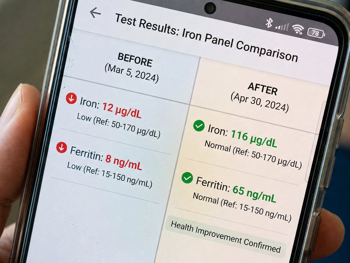 Emma R., 37 ferritin blood test before and after